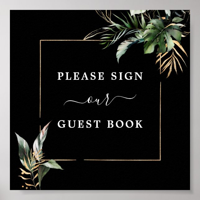 Wild Tropical Foliage Wedding Guest Book Sign Poster (Vorne)