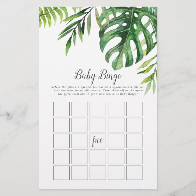 Wild Tropical Palm Baby Bingo Game Flyer (Vorne)