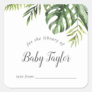 Wild Tropical Palm Baby Shower Buchzeichen Quadratischer Aufkleber
