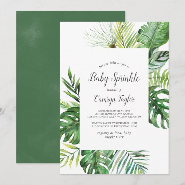 Wild Tropical Palm Baby Sprinkle Einladung (Vorne/Hinten)