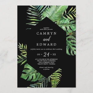 Wild Tropical Palm Black Hexagon Lässig Wedding Einladung