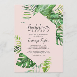 Wild Tropical Palm Blush Bachelorette Wochenende Einladung