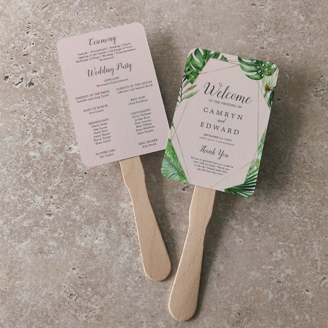 Wild Tropical Palm | Blush Wedding Program Fan Fächer (Von Creator hochgeladen)