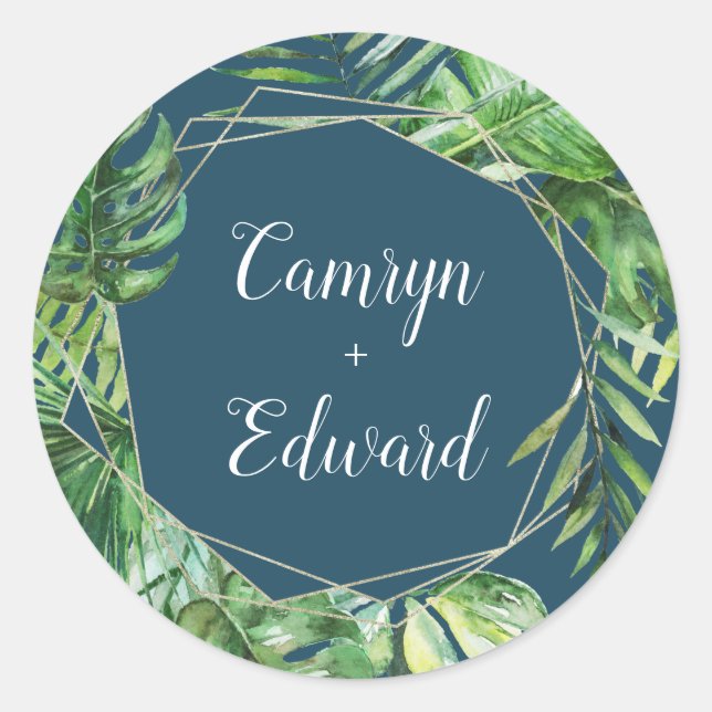 Wild Tropical Palm | Geometrischer Navy-Umschlag A Runder Aufkleber (Vorderseite)