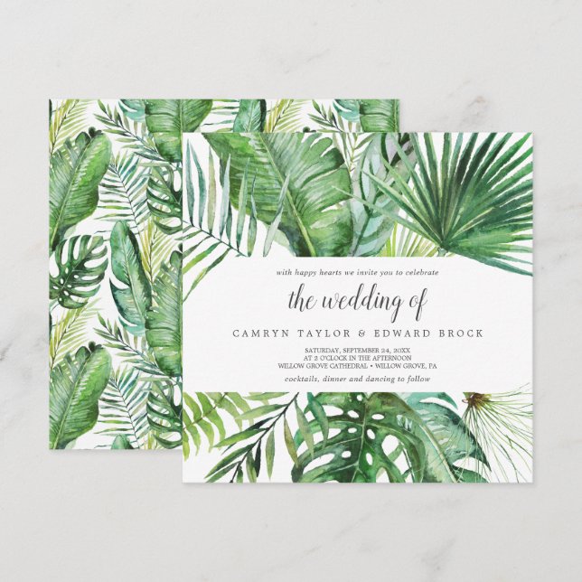 Wild Tropical Palm | Muster der Hochzeit des Platz Einladung (Vorne/Hinten)