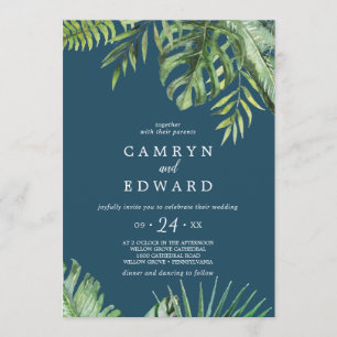 Wild Tropical Palm   Navy Blue Lässig Wedding Einladung