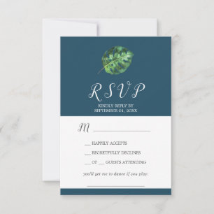 Wild Tropical Palm Navy Song Request RSVP Card Karte