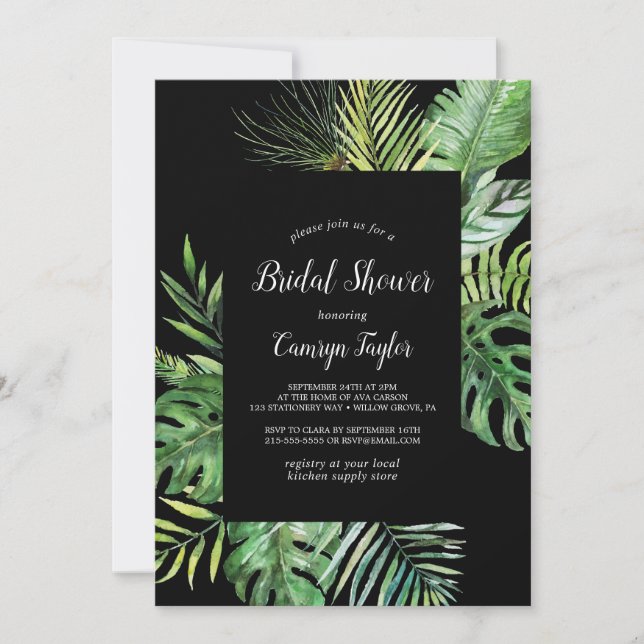 Wild Tropical Palm | Schwarzes Brautparty Einladung (Vorderseite)