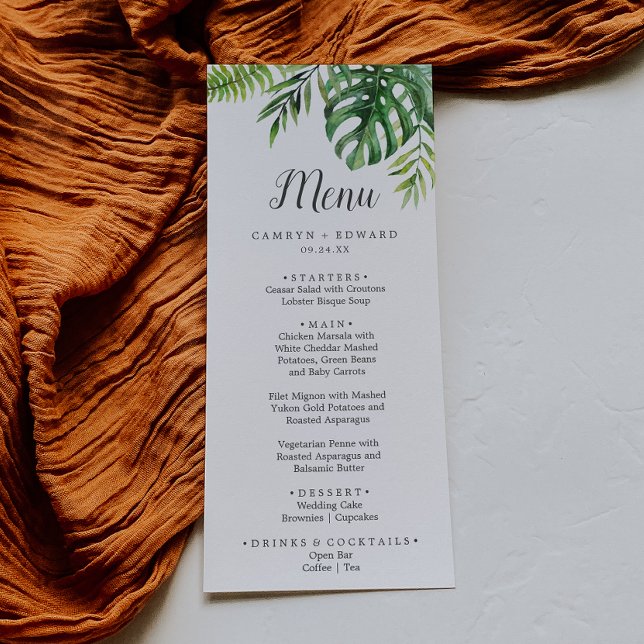 Wild Tropical Palm Wedding Dinner Menu Menükarte (Von Creator hochgeladen)
