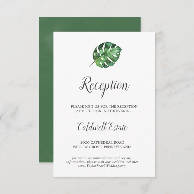 Wild-Tropical Palm Wedding Reception Insert Card (Vorne/Hinten)