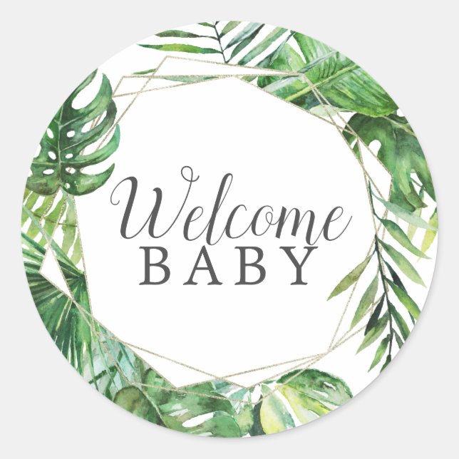 Wild Tropical Palm Welcome Baby Shower Sticker (Vorderseite)