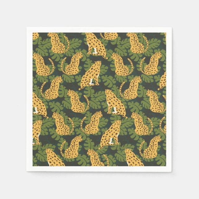 Wild Tropical Safari Leopard Jungle Palms Serviette (Vorderseite)
