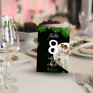Wild-tropische Blätter & Lush Palm Foto Hochzeit Tischnummer