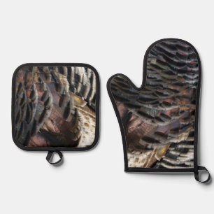 Wild Turkey Feathers I Abstrakt Nature Design Ofenhandschuh & Topflappen-Set