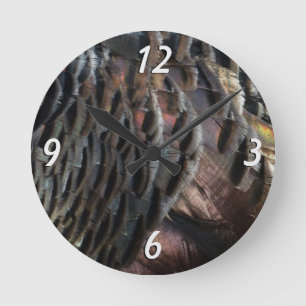 Wild Turkey Feathers I Abstrakt Nature Design Runde Wanduhr