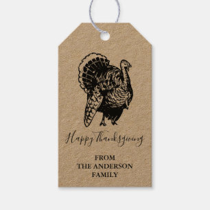 Wild Turkey Happy Thanksgiving Kraft Geschenkanhänger