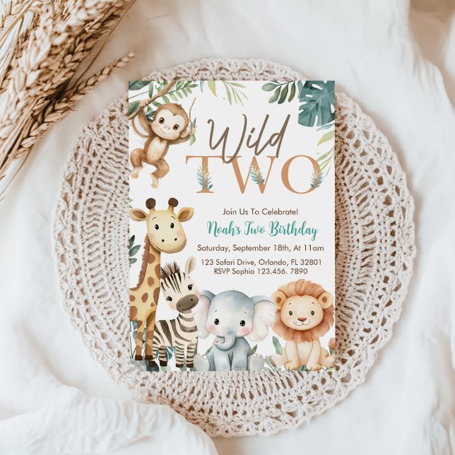 Wild Two Safari Animals Boy Birthday Party Einladung (Von Creator hochgeladen)