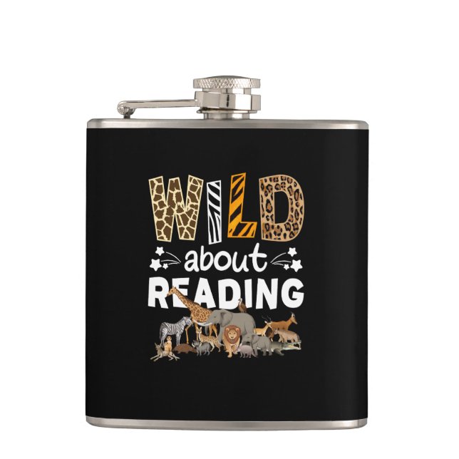 Wild über das Lesen von Büchern und Bücherwurm Flachmann (Vorderseite)