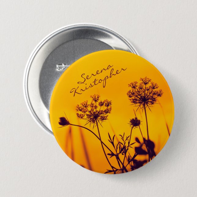 Wild Umbel Blume Kontur Lila und Gold Elegant Button (Vorne & Hinten)