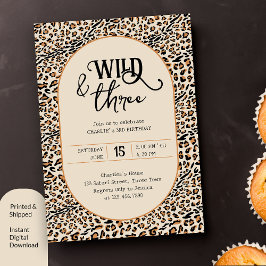 Wild und Drei Leopard Print Neutral 3. Geburtstag Einladung