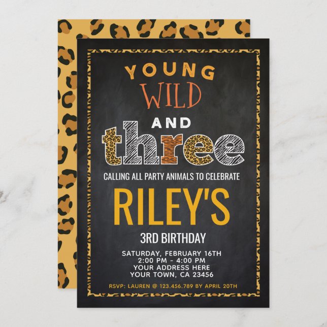 Wild und drei, Safari Einladung (Vorne/Hinten)