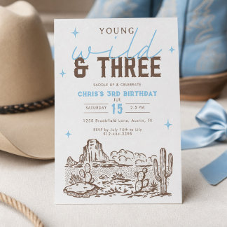 Wild und drei Western 3. Geburtstag Cowboy Einladung