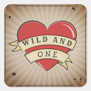 Wild und ein Tattoo Herz Dritter Geburtstag Quadratischer Aufkleber