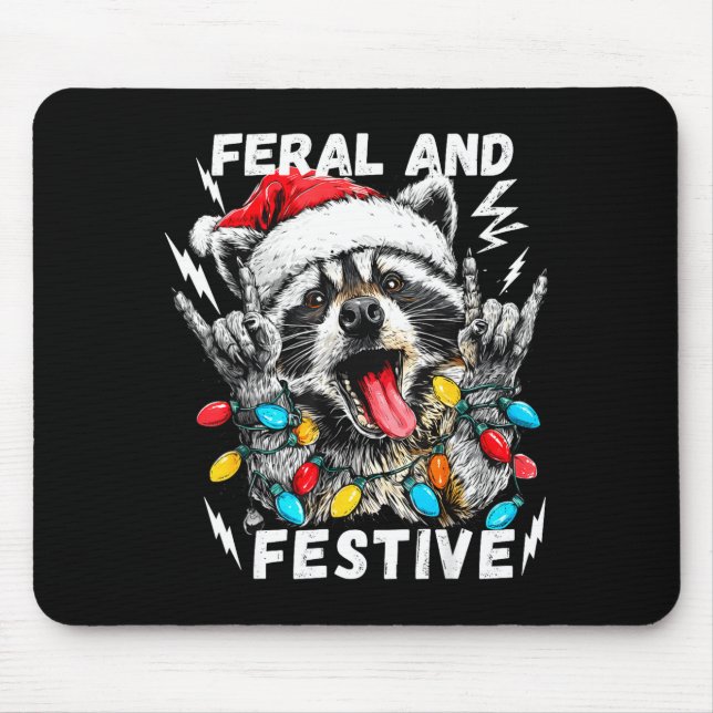 Wild und festlich lustiger Weihnachtsrocker Waschb Mousepad (Vorne)