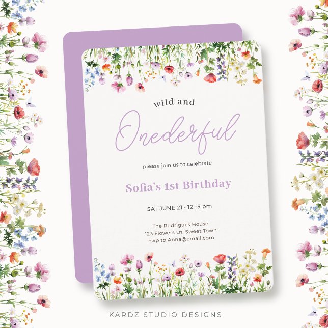 Wild und freundlich Einladung zum ersten Geburtsta (The product shown is a  5 x 7 invitation with rounded corners. )