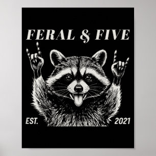 Wild und fünf Waschbären lustiger 5. Geburtstag Mä Poster