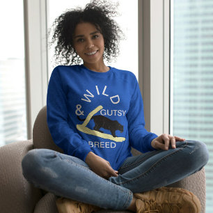 Wild und Gutsy Big Cat Vibes White Cream Deep Blue Sweatshirt