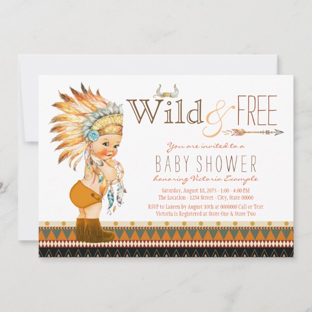 Wild und kostenlos Boys Tribal Boho Baby Shower Einladung (Vorderseite)