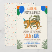 Wild und One Jungle Zoo Birthday Invitation Boy
