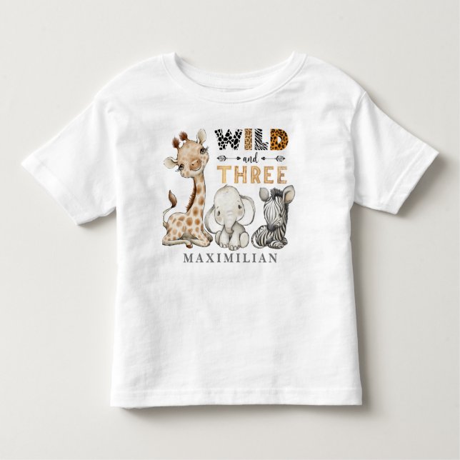 Wild und Three Birthday Jungle Baby T - Shirt (Vorderseite)