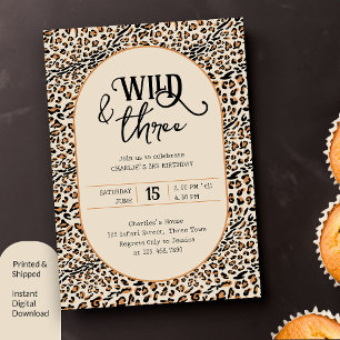 Wild und Three Leopardendruck Neutral 3. Geburtsta Einladung