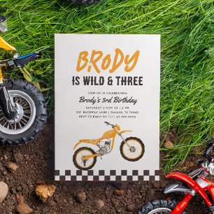 Wild und Three Yellow Dirt Bike Boy 3. Geburtstag Einladung