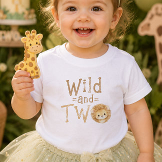 Wild und Two Lion 2. Geburtstags-Baby-Mädchen-T-Sh Baby T-shirt
