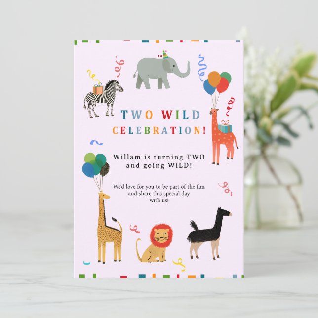 Wild und Whimsical 2. Geburtstag Einladung (Stehend Vorderseite)