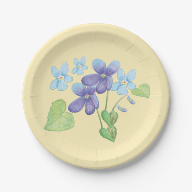 Wild violette Blume Illustration Light Blue Paper Pappteller (Vorderseite)