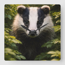 Wild watcher, Majestic British badger Square wall  Quadratische Wanduhr