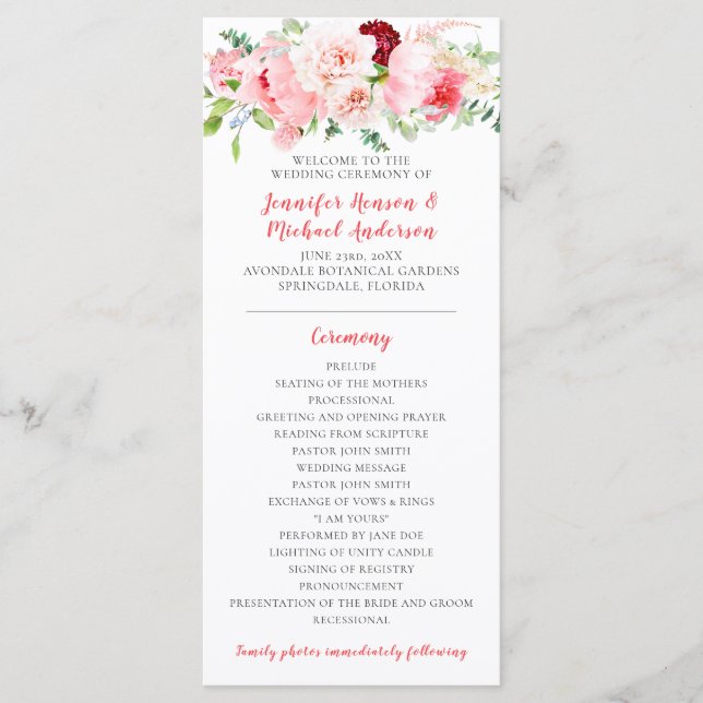 Wild Watercolor Garden Florals Hochzeitsprogramm Programm (Vorderseite)