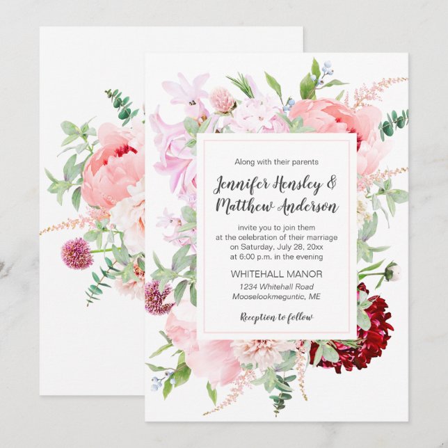 Wild Watercolor Garden Wedding | Einladung (Vorne/Hinten)