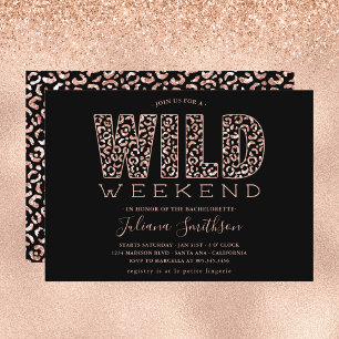 Wild Weekend Rose Gold Leopard Bachelorette Invita Einladung