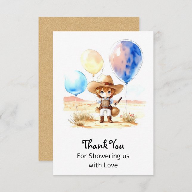 Wild West Adventure Boy Baby Shower Dankeskarte (Vorne/Hinten)