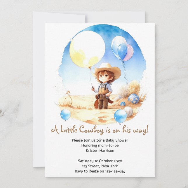 Wild West Adventure Watercolor Cowboy Baby Shower Einladung (Vorderseite)