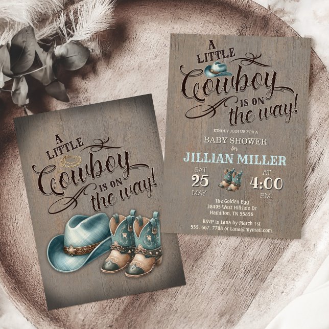 Wild West Baby Shower Cowboy Boots Einladung (A little cowboy is on the way boys baby shower invitation. Wild west rustic country )
