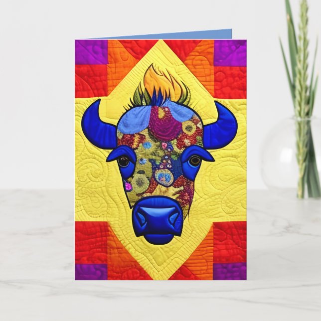 Wild West Bison quilt like Design Dankeskarte (Vorderseite)