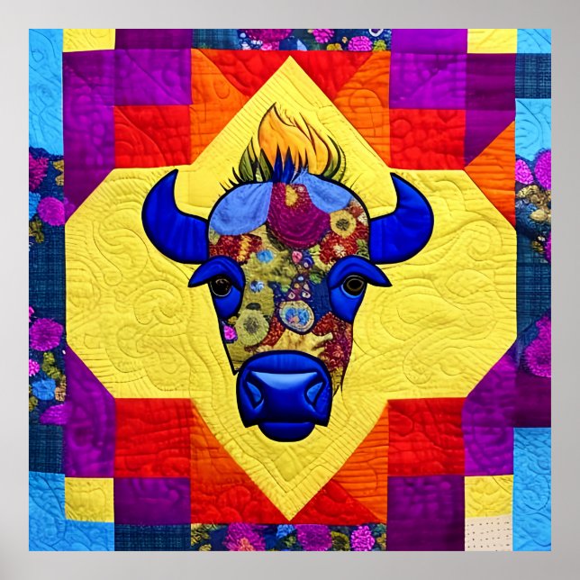 Wild West Bison quilt like Design Poster (Vorne)