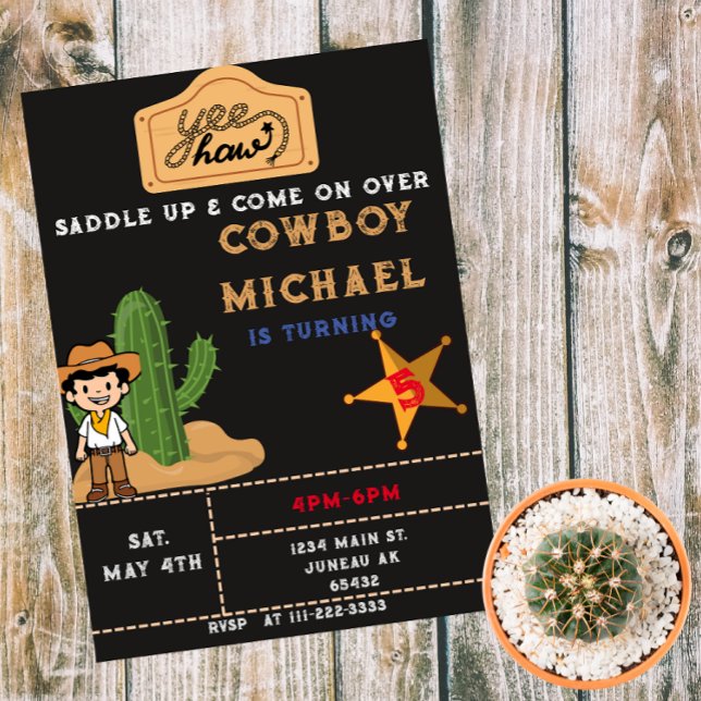 Wild West Cactus Birthday Boy Magneteinladung (Von Creator hochgeladen)
