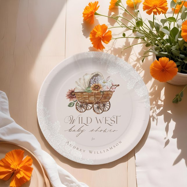 Wild West Country Western Floral Wagon Babydusche Pappteller (Wild West Country Western Floral Wagon Baby Shower Paper Plates)